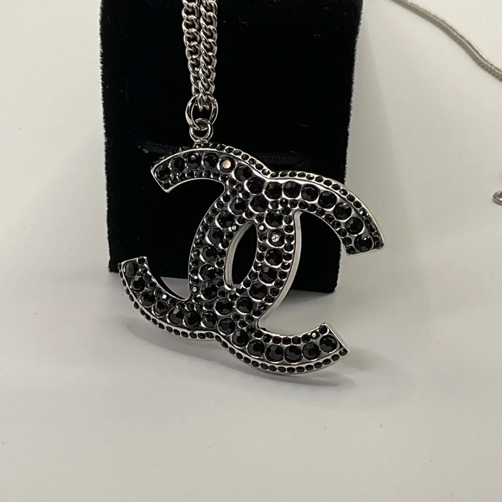 Chanel Silver and Black Rhinestone Pendant Necklace - Picture 4 of 12